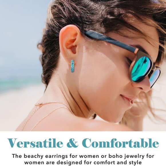 Sterling Silver Turquoise Hoop Earrings Women Gift Jewelry Wedding Anniversary - Picture 4 of 6